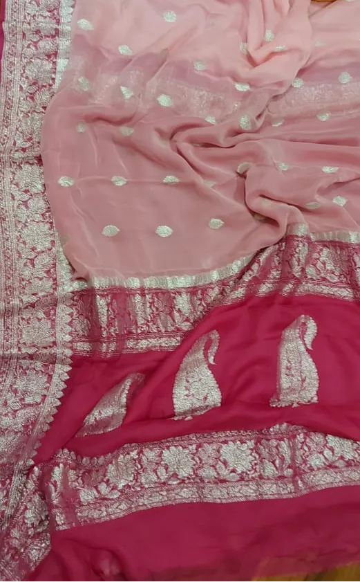 Dark-Light Pink Banarasi Khaddi Chiffon Jaal Saree