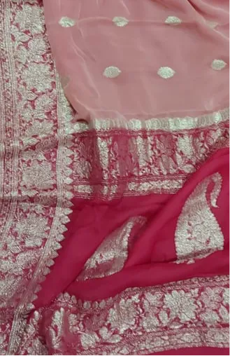 Dark-Light Pink Banarasi Khaddi Chiffon Jaal Saree