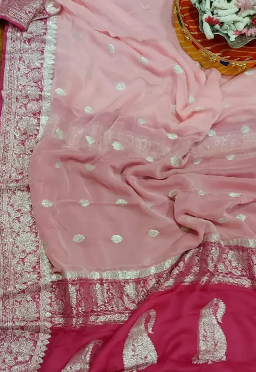 Dark-Light Pink Banarasi Khaddi Chiffon Jaal Saree