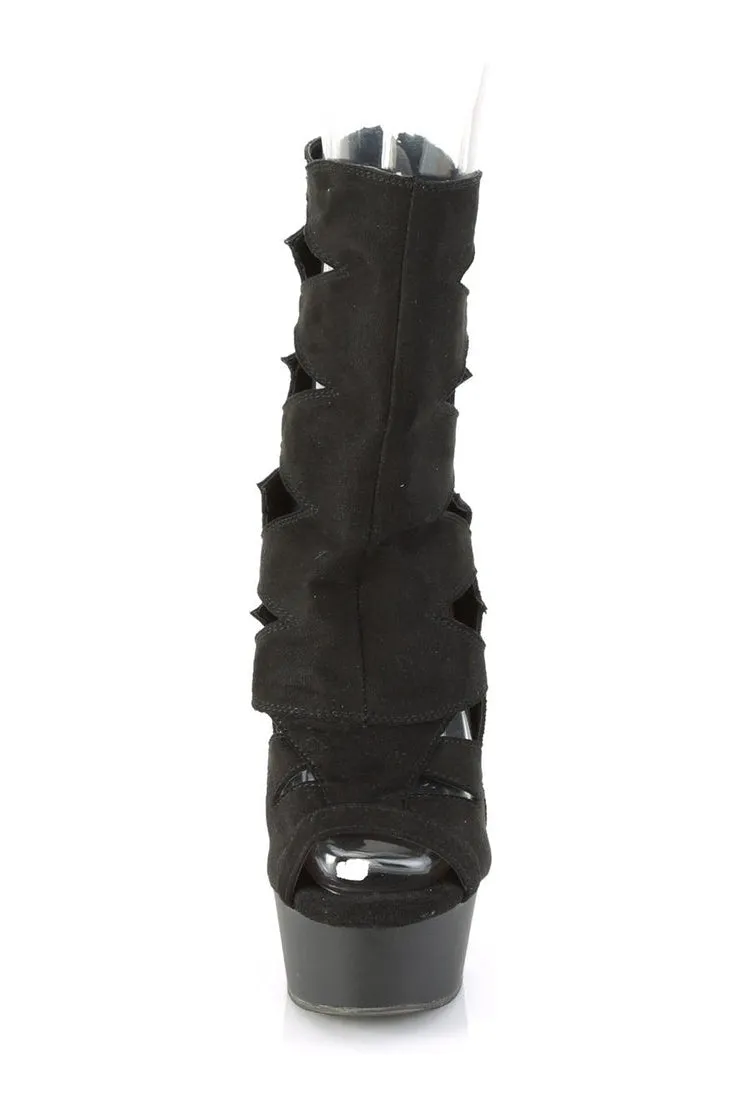 DELIGHT-1014 Exotic Ankle Boot | Black Faux Suede
