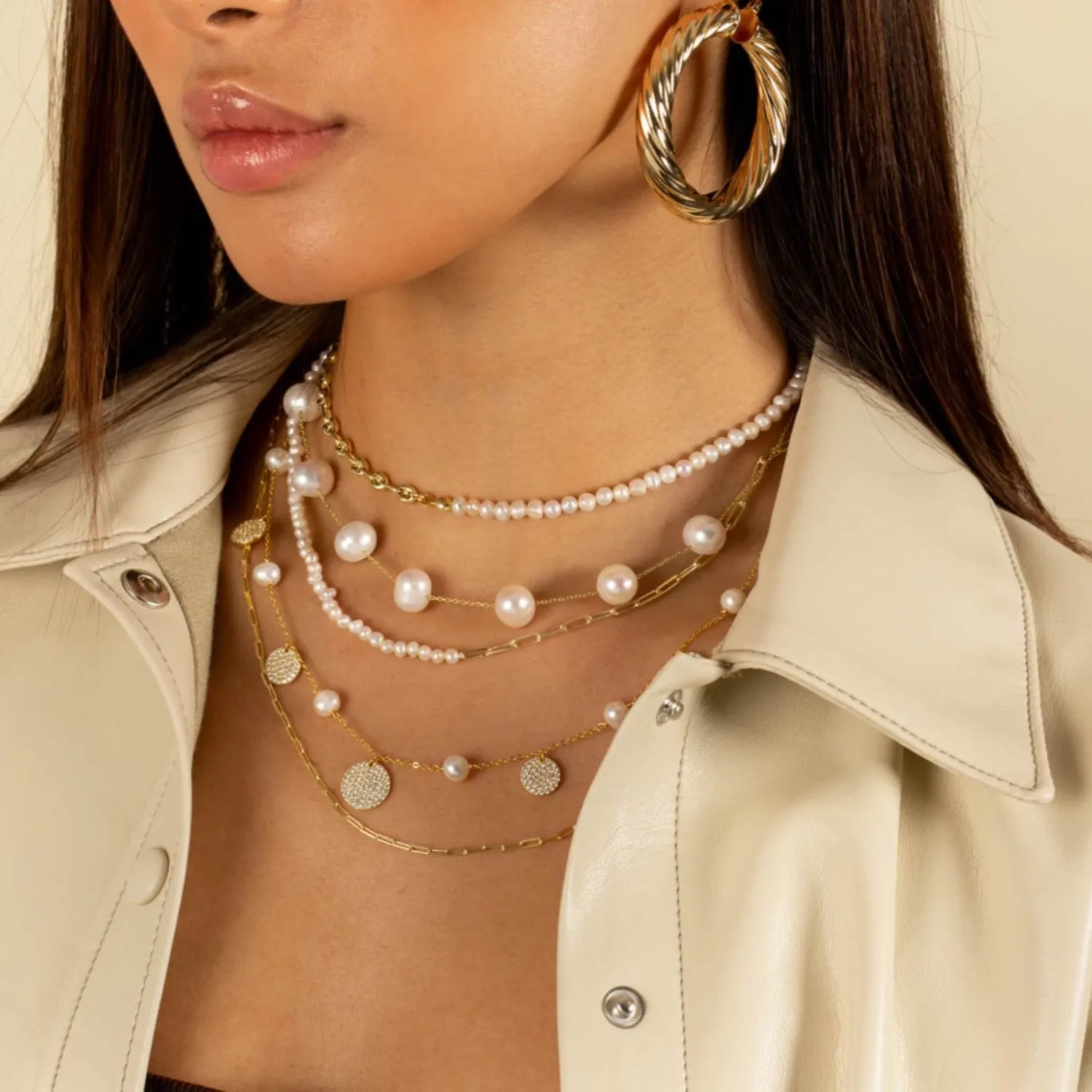 Disc x Pearl Chain Necklace