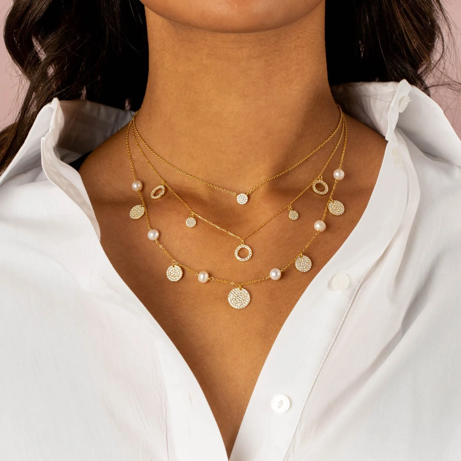 Disc x Pearl Chain Necklace