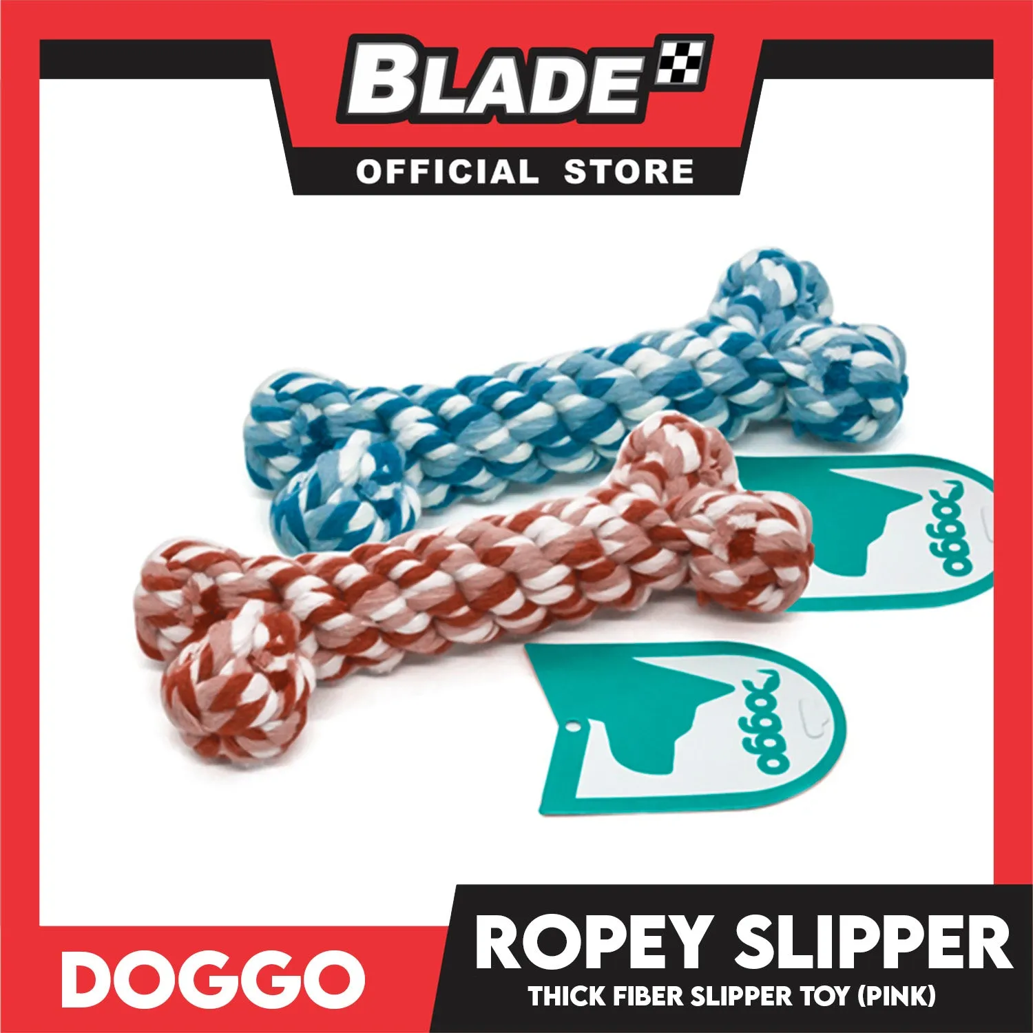 Doggo Ropey Bone Pink Color (Large) Thick Fiber Braided Bone Dog Toy