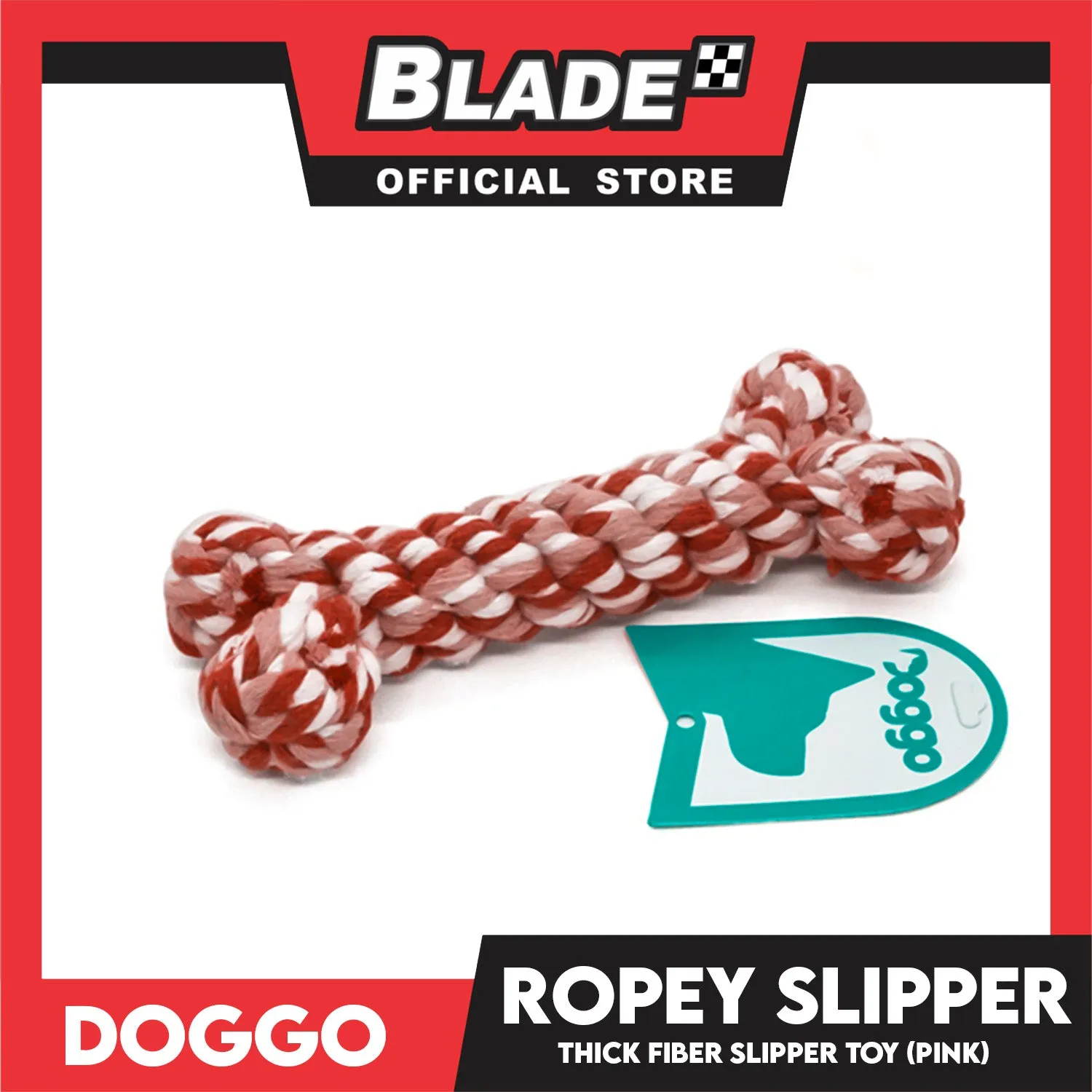 Doggo Ropey Bone Pink Color (Large) Thick Fiber Braided Bone Dog Toy