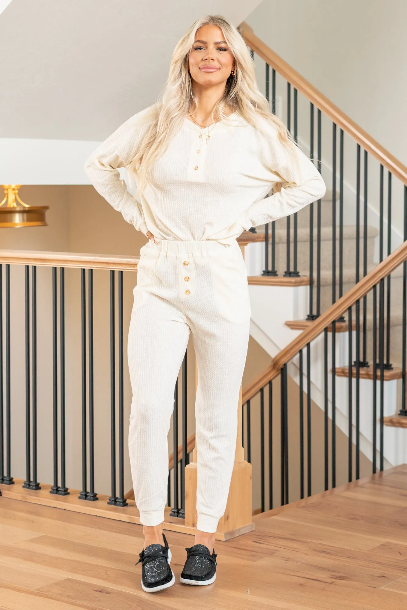 Dolly Waffle Knit Two Piece Set - Stone