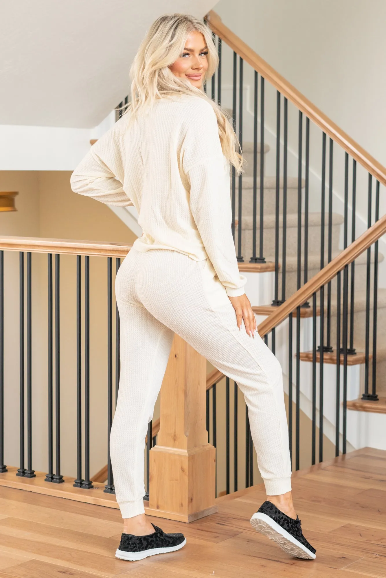 Dolly Waffle Knit Two Piece Set - Stone