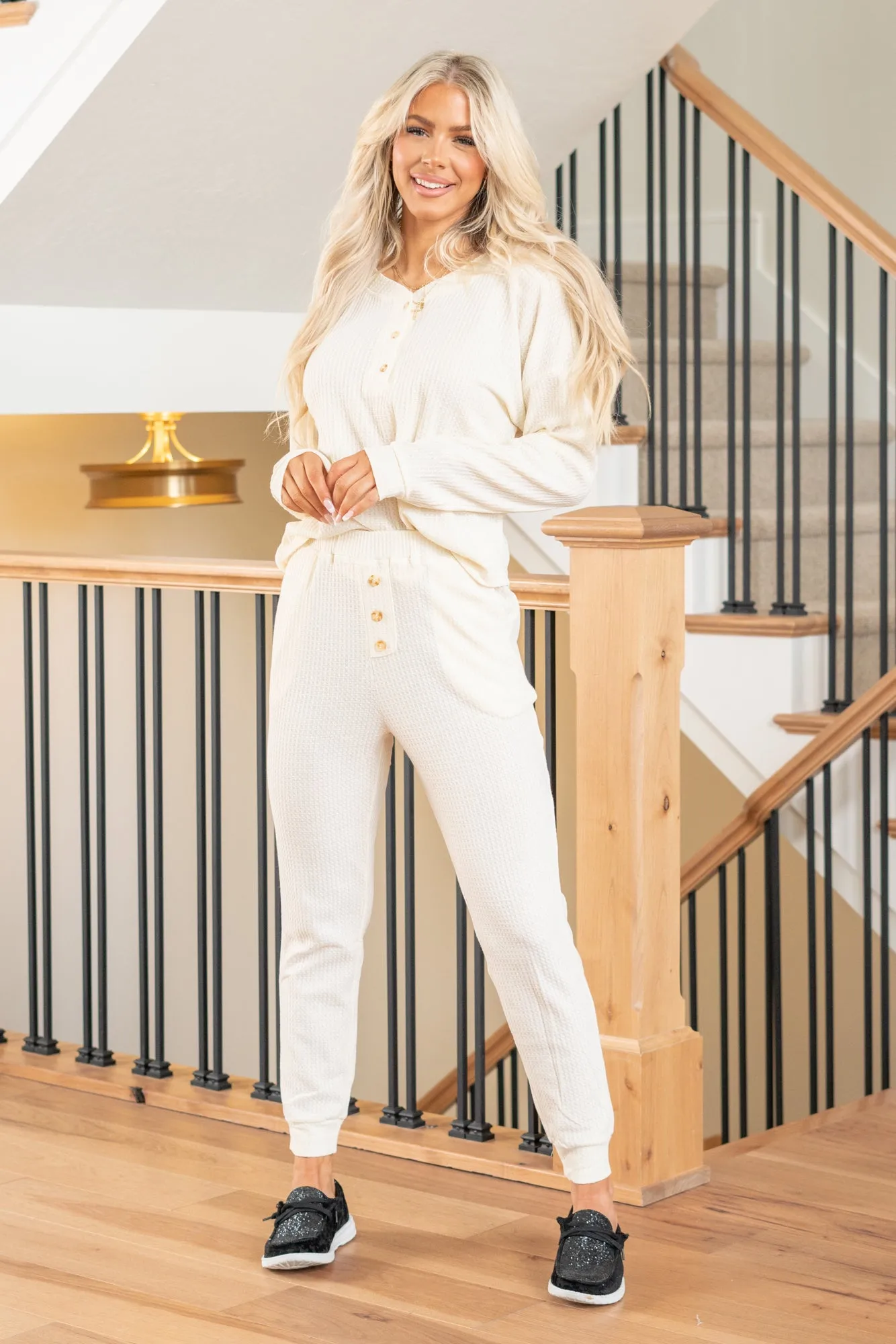 Dolly Waffle Knit Two Piece Set - Stone