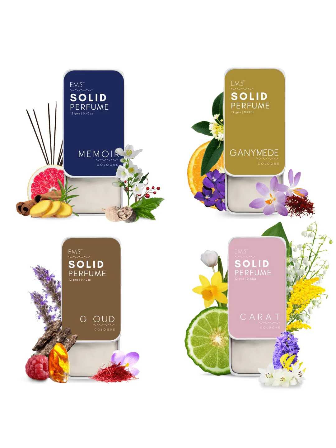 EM5™ UNISEX Set of 4 Solid Perfumes for Men & Women | Strong and lasting fragrance | With the Goodness of Beeswax   Shea Butter