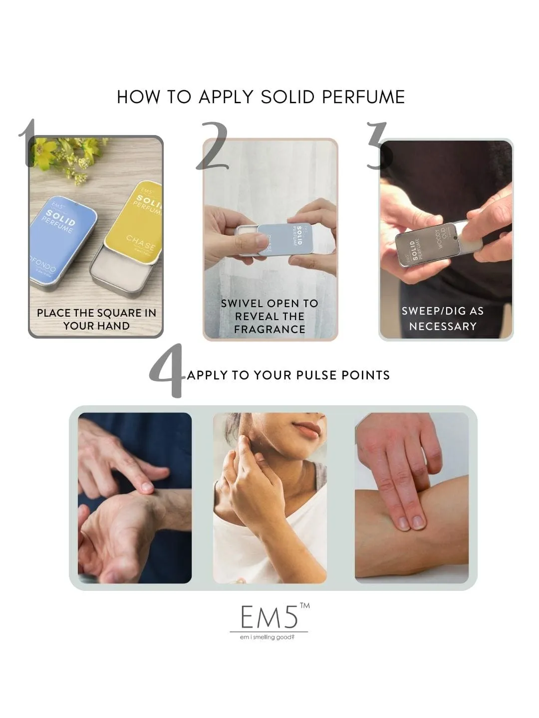 EM5™ UNISEX Set of 4 Solid Perfumes for Men & Women | Strong and lasting fragrance | With the Goodness of Beeswax   Shea Butter