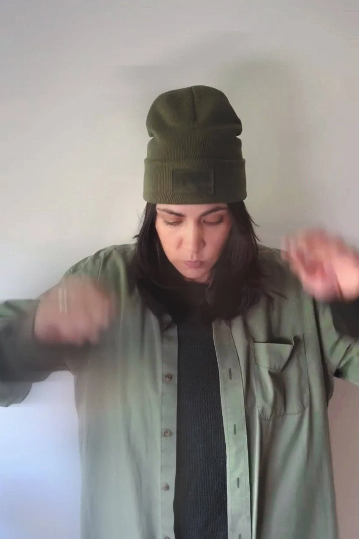 Etta Leather Patch Beanie | Army Green