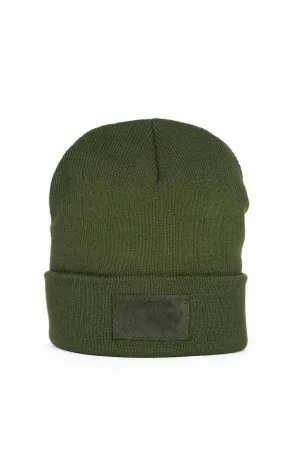 Etta Leather Patch Beanie | Army Green