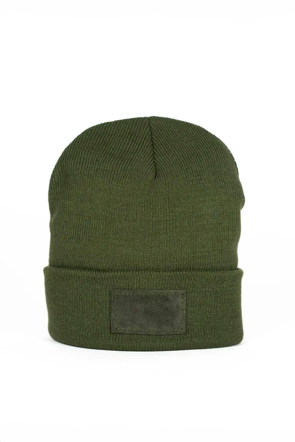 Etta Leather Patch Beanie | Army Green