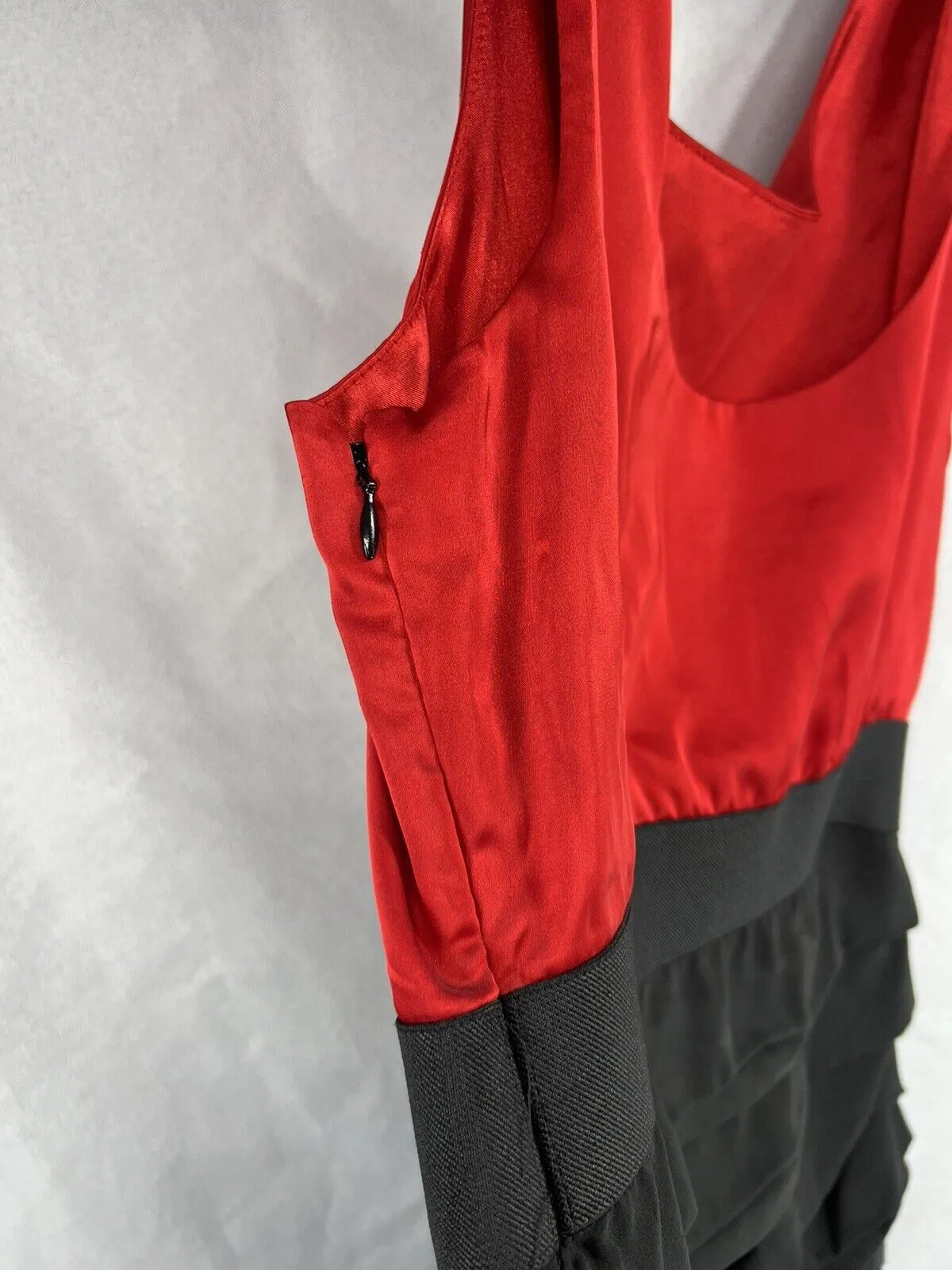 Express Sz 12 Red & Black Mini Dress Club Evening Comfy Black Ruched Body-con