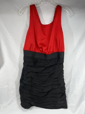 Express Sz 12 Red & Black Mini Dress Club Evening Comfy Black Ruched Body-con