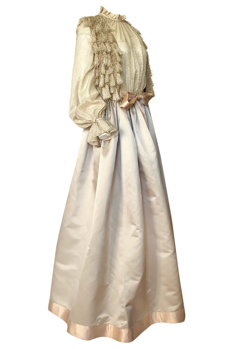 Fall 1977 Bill Blass Couture Gold Top, Tassle Vest & Ivory Silk Skirt Dress Set