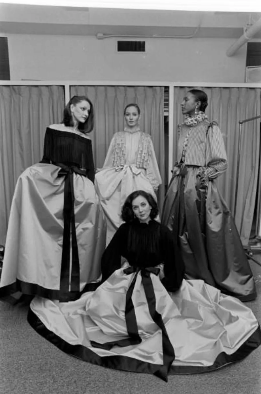 Fall 1977 Bill Blass Couture Gold Top, Tassle Vest & Ivory Silk Skirt Dress Set