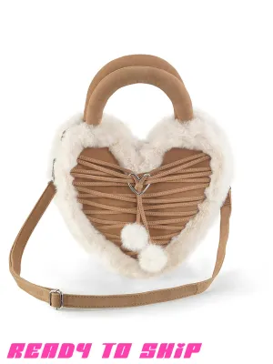 FAUX HEART SHAPED PURSE - CAMEL