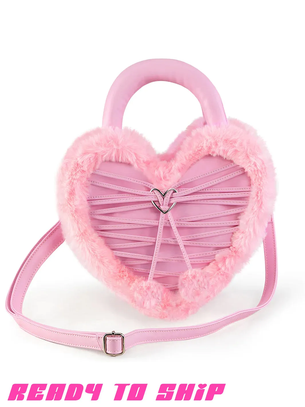 FAUX HEART SHAPED PURSE - PINK