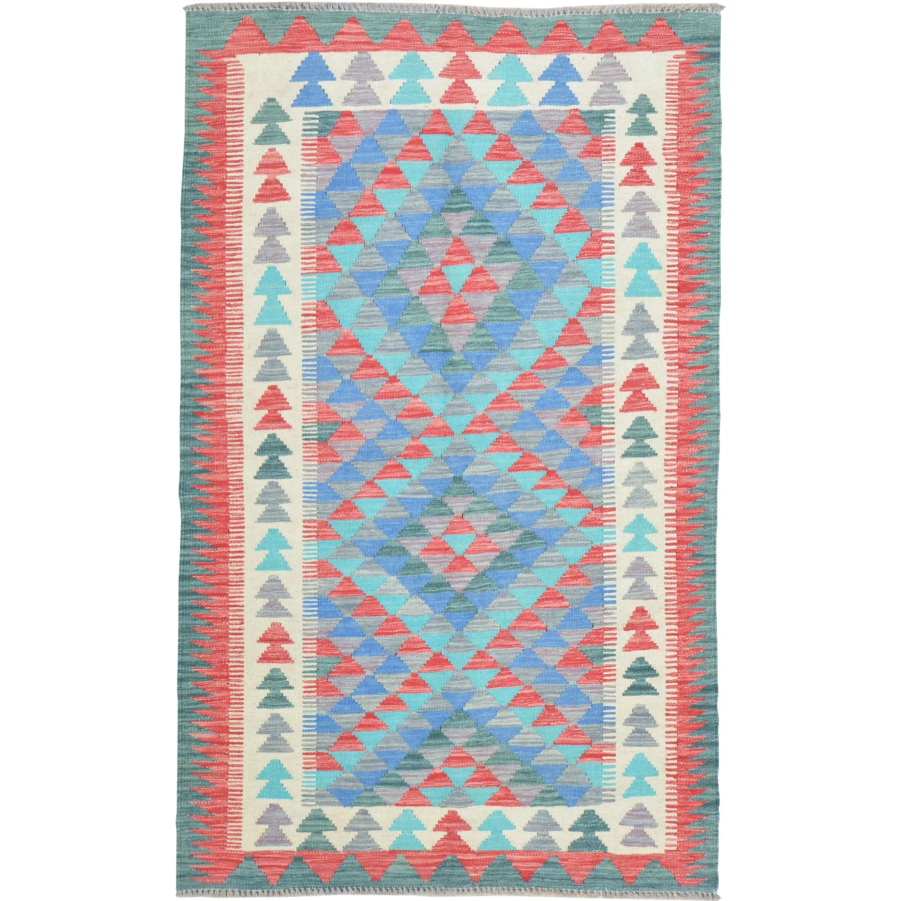 Flatweave Reversible Geometric Design 100% Wool Rug (Size 3.8 X 5.10) Cwral-10872