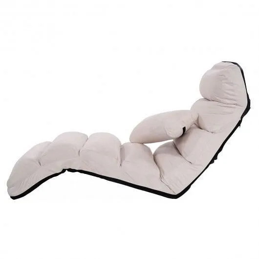 Folding Lazy Sofa Chair Stylish Sofa Couch Beds Lounge Chair W/Pillow-Beige - Co