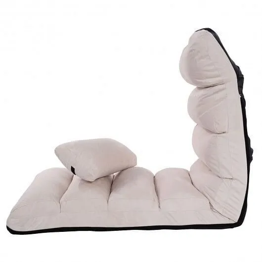 Folding Lazy Sofa Chair Stylish Sofa Couch Beds Lounge Chair W/Pillow-Beige - Co