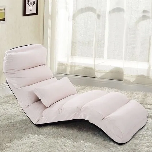Folding Lazy Sofa Chair Stylish Sofa Couch Beds Lounge Chair W/Pillow-Beige - Co