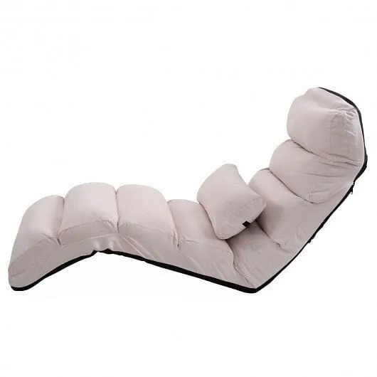 Folding Lazy Sofa Chair Stylish Sofa Couch Beds Lounge Chair W/Pillow-Beige - Co