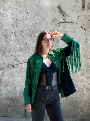 green suede fringe jacket