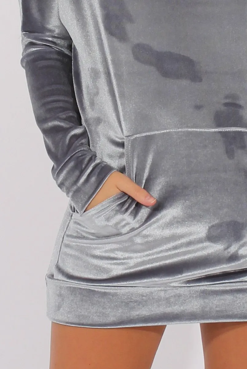 Grey Velvet Oversized Hoodie - Reagan