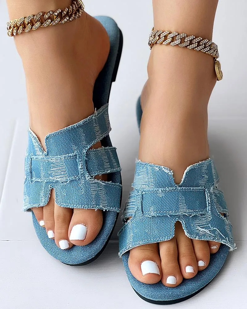 Hollow Out Denim Summer Slippers