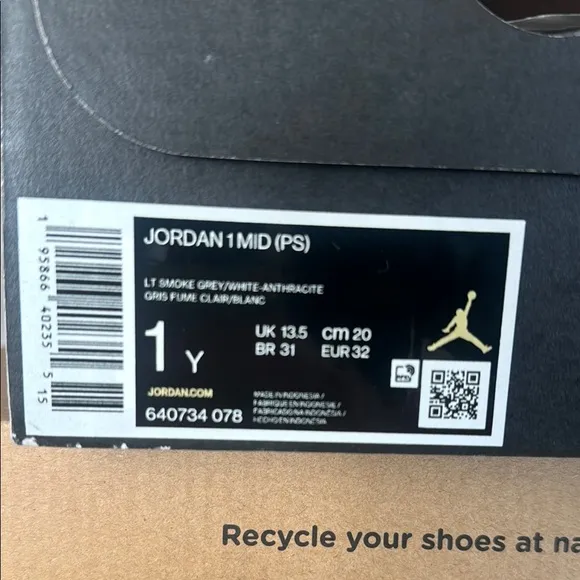 Jordan 1 Mid (PS) - Light Smoke Grey/White