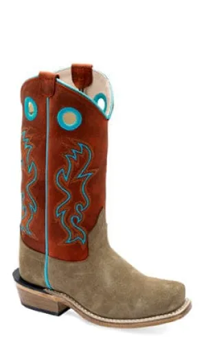 KIDS SUEDE CAMEL SQ TOE BOOT w/ CLOUDY RED TOP