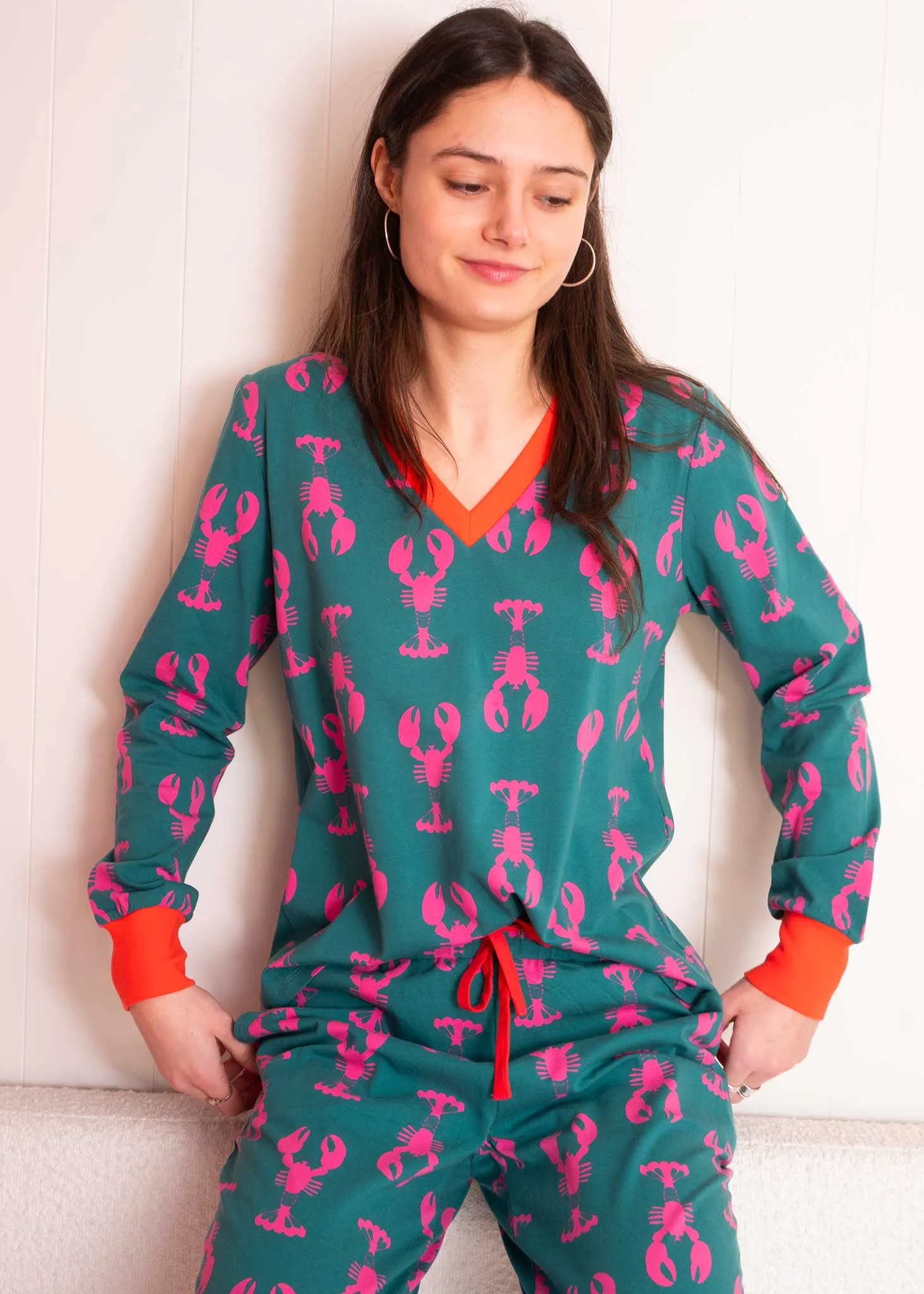 Lobsters Organic Jersey PJ Set (Green/Pink)