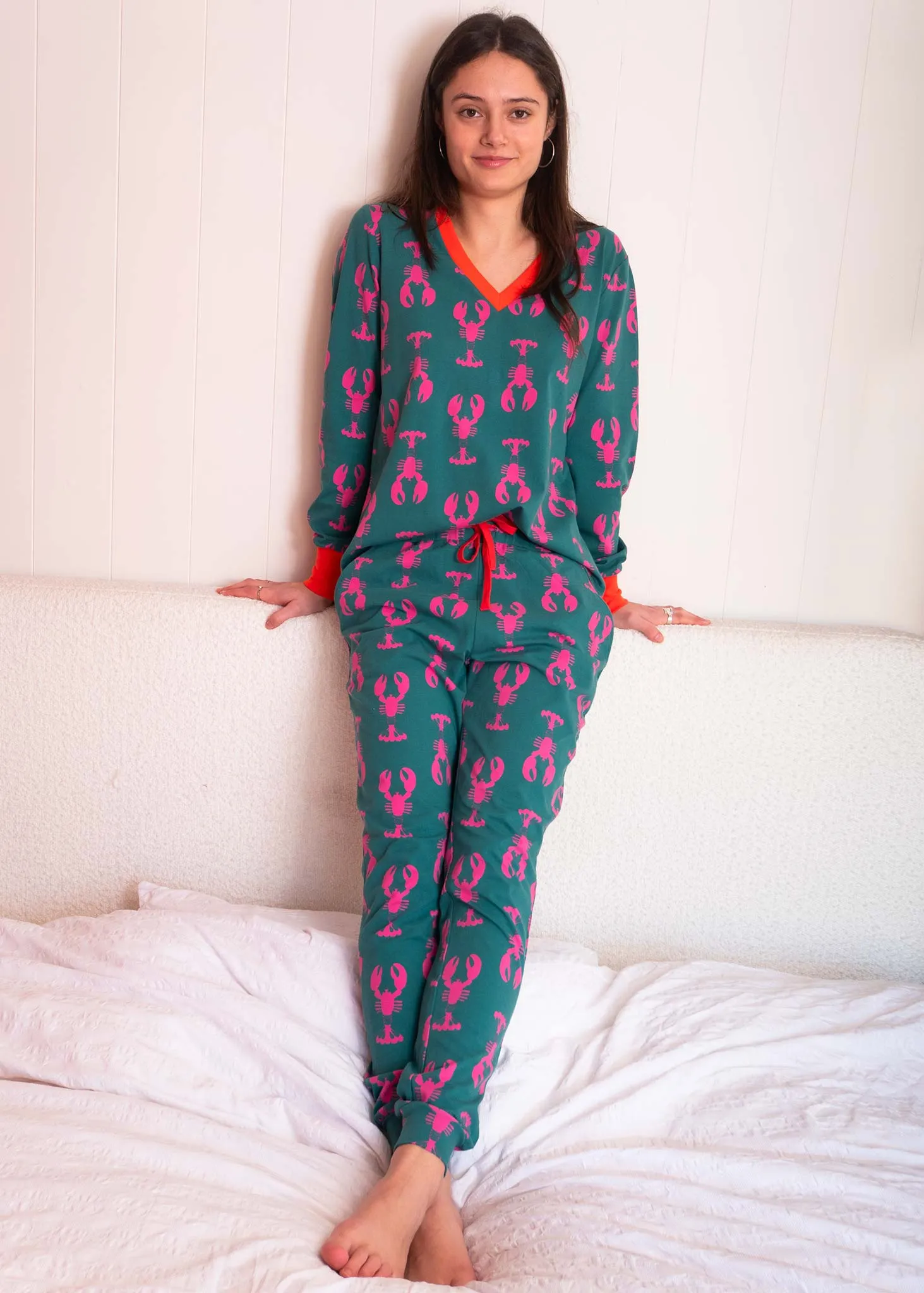Lobsters Organic Jersey PJ Set (Green/Pink)