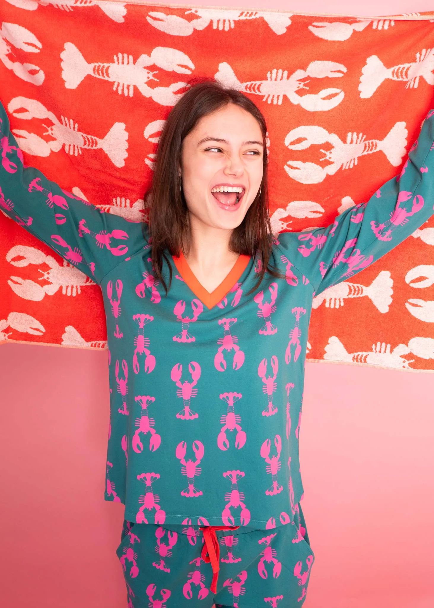 Lobsters Organic Jersey PJ Set (Green/Pink)