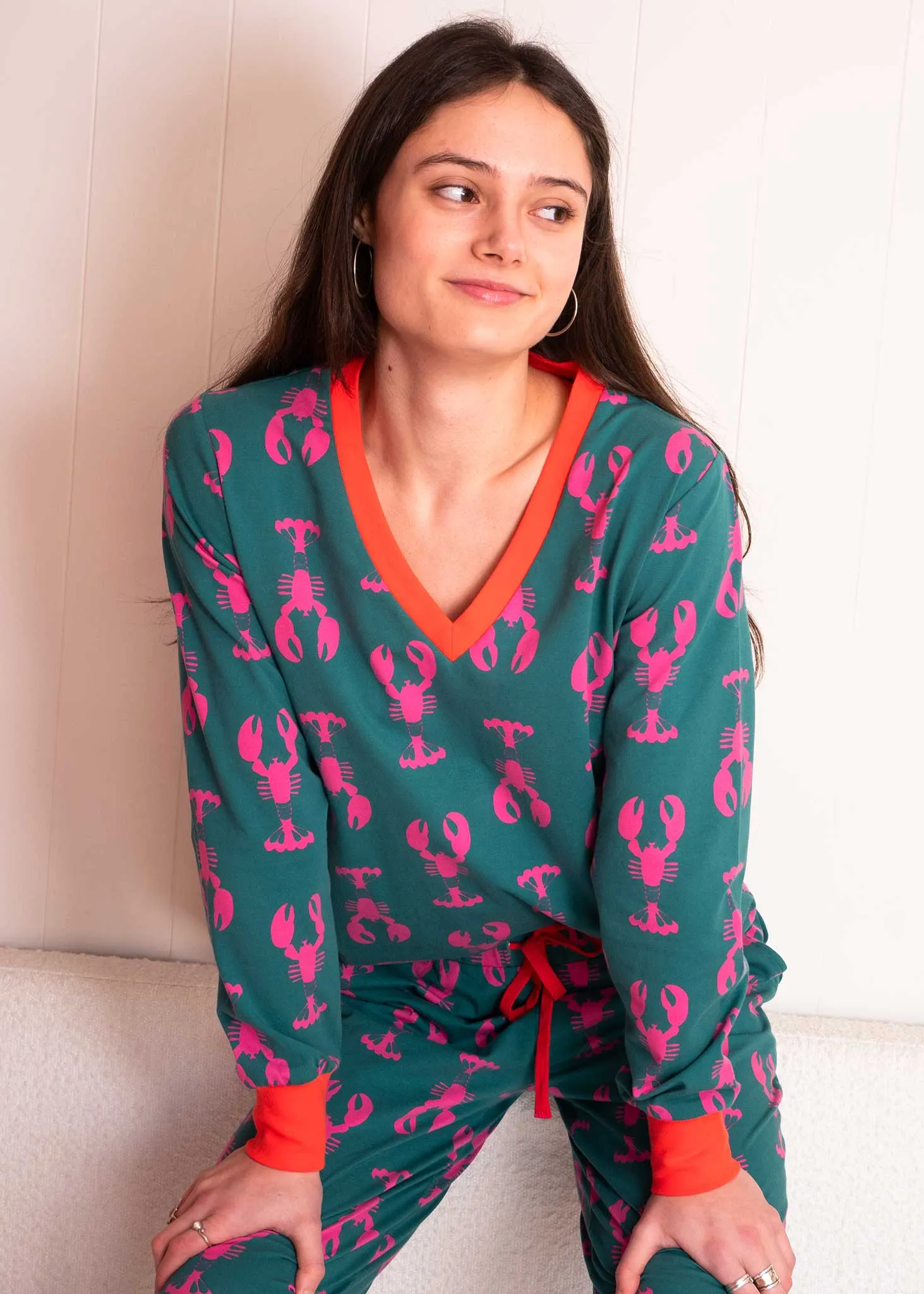 Lobsters Organic Jersey PJ Set (Green/Pink)