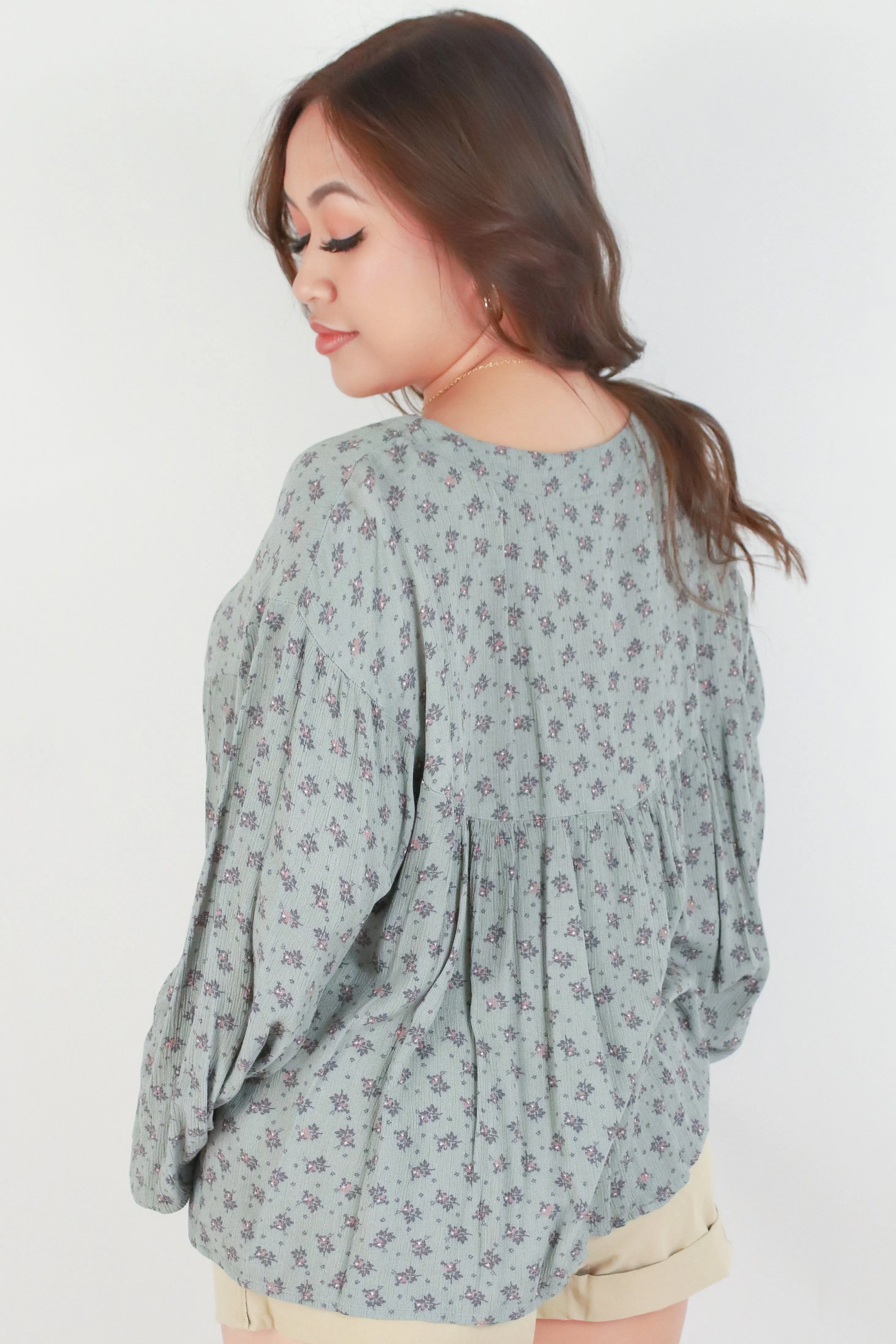LONG SLEEVE DITSY PRINT BLOUSE