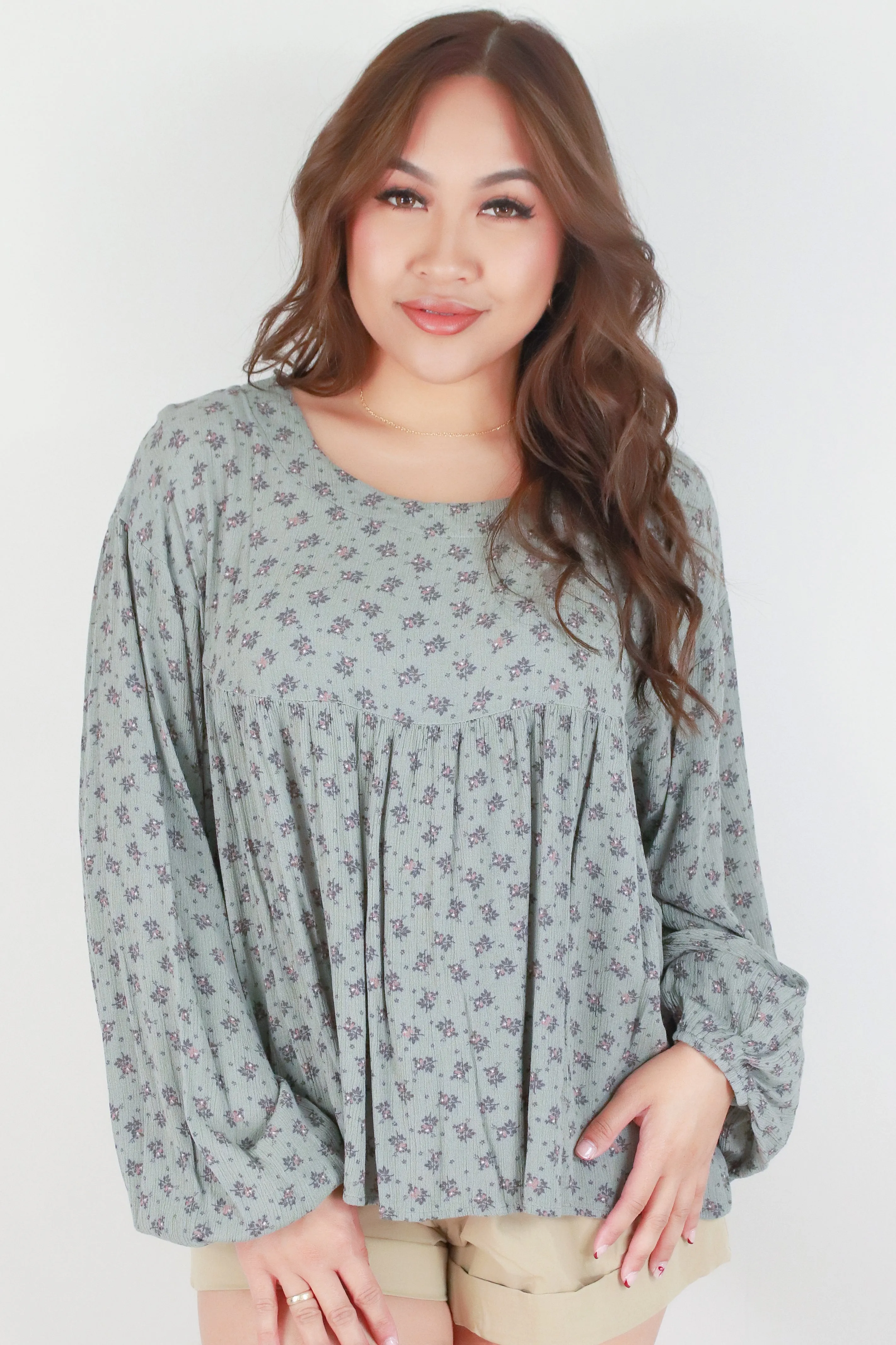LONG SLEEVE DITSY PRINT BLOUSE