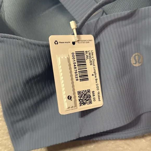 Lululemon Like A Cloud Ribbed Bra *longline size 4 with D/DD cup in blue