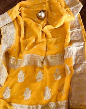Mango Yellow Banarasi Khaddi Jaal Georgette Saree