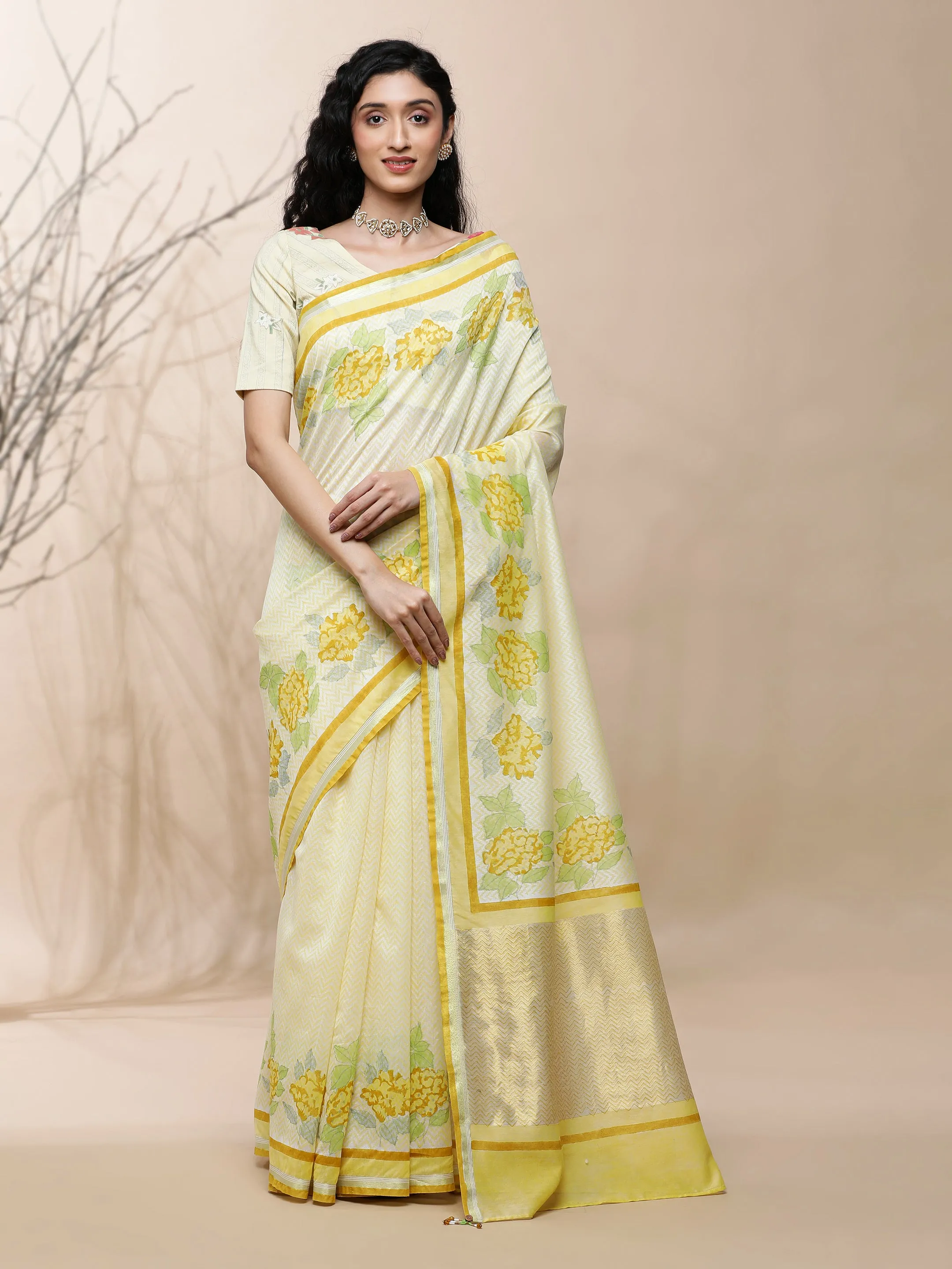Manjari Chanderi Yellow Silk Saree