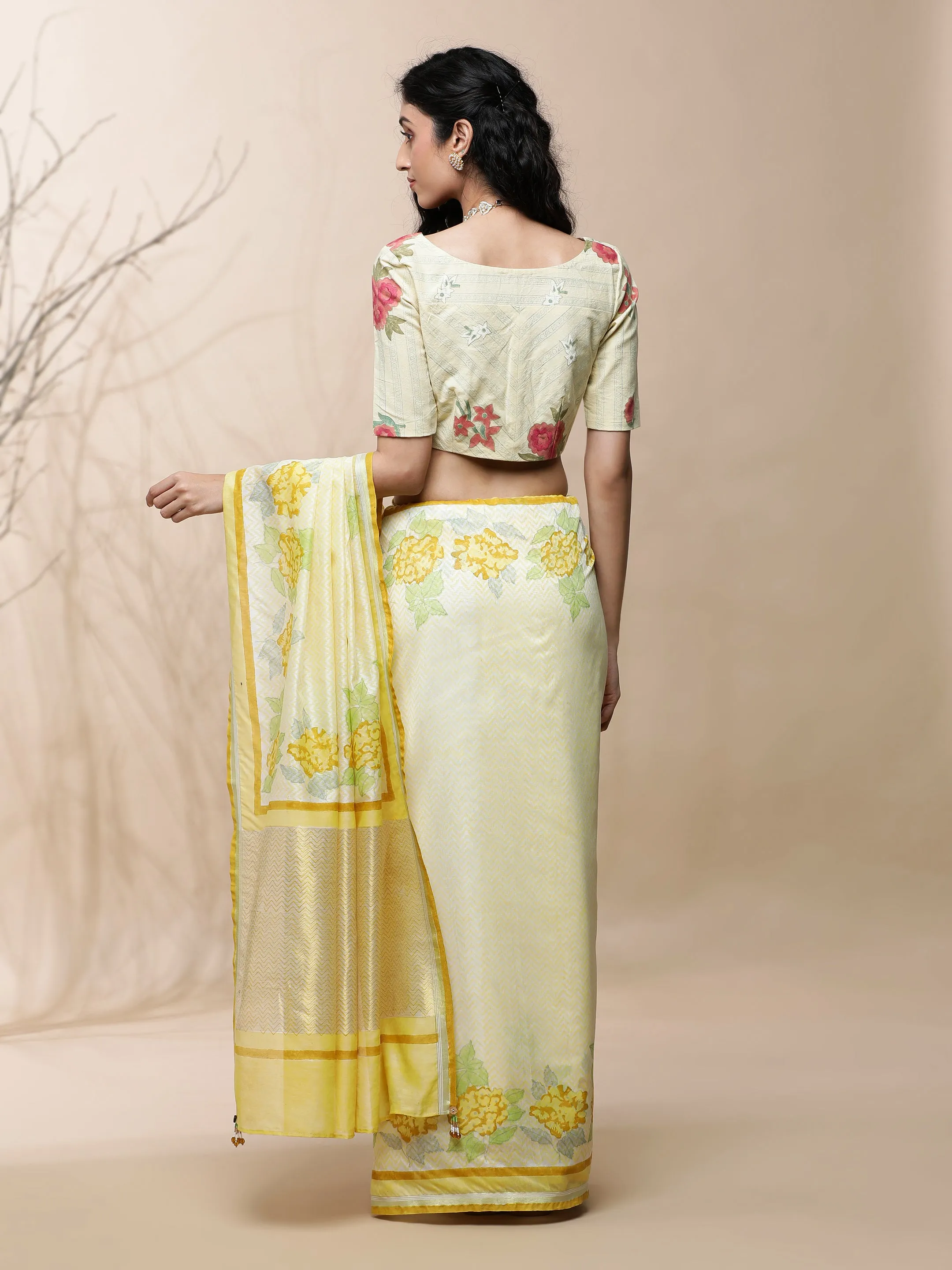 Manjari Chanderi Yellow Silk Saree