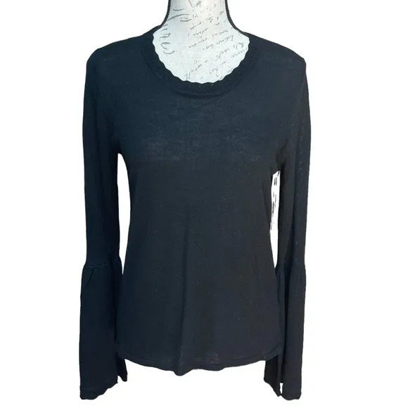 Max Studio Extrafine Merino wool sweater bell sleeves Black Sz M