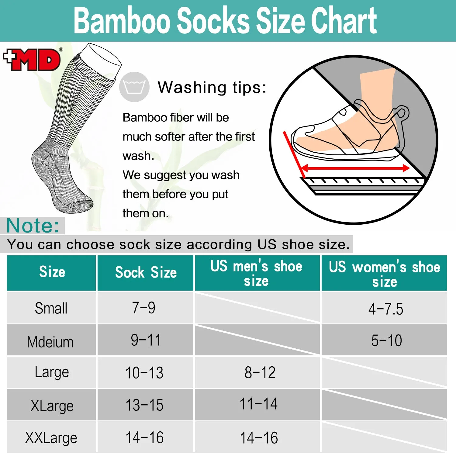 MD Soft Wicking Bamboo Full Cushion Crew Socks (2 Pairs)