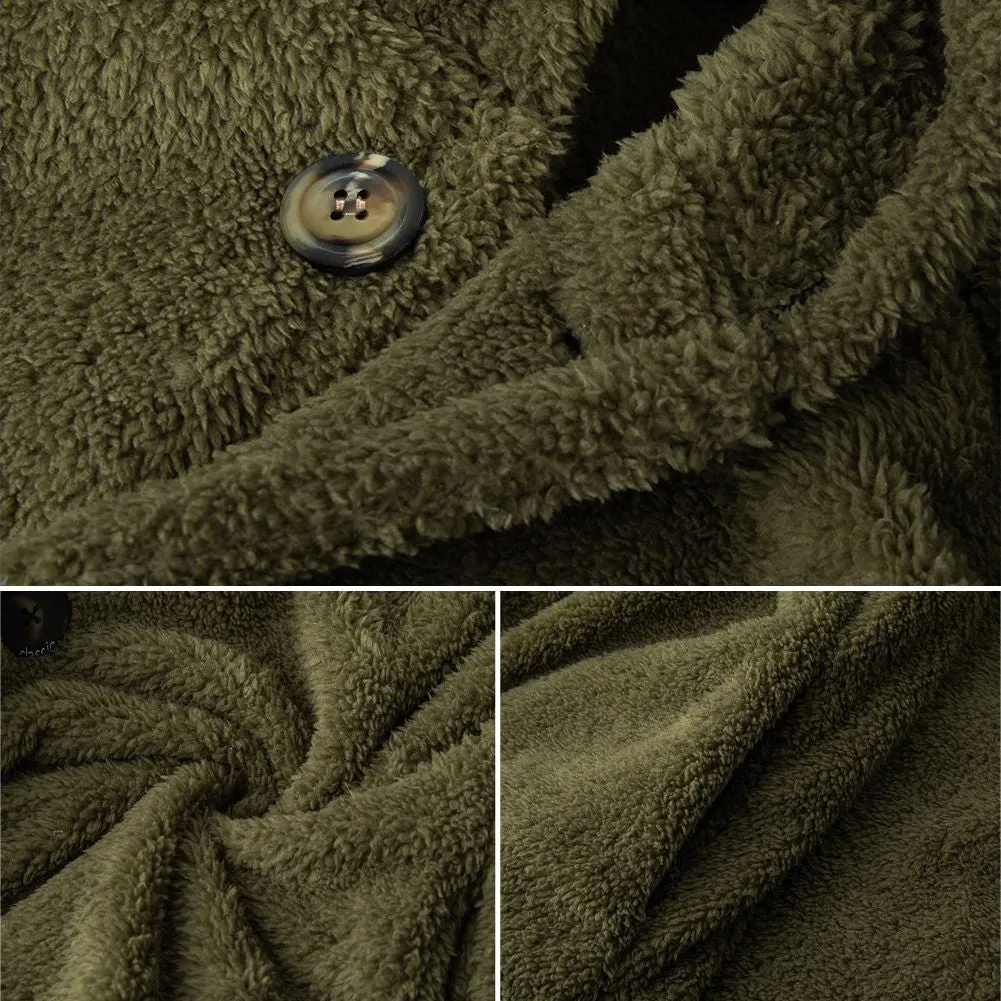 Men Warm Plush Fleece Cardigan Coat
