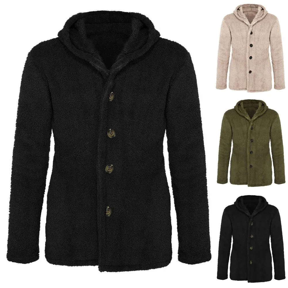 Men Warm Plush Fleece Cardigan Coat