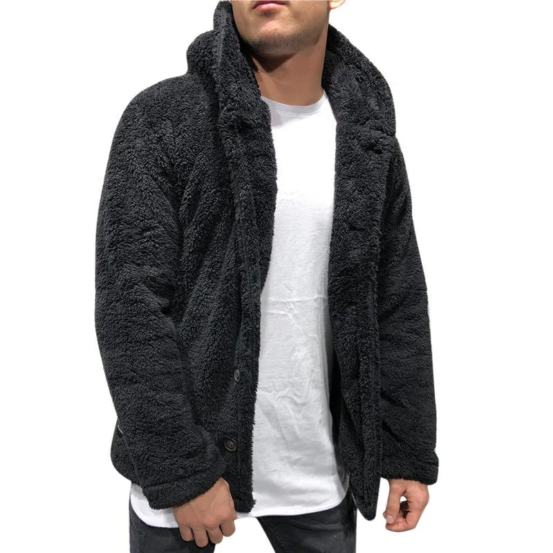 Men Warm Plush Fleece Cardigan Coat