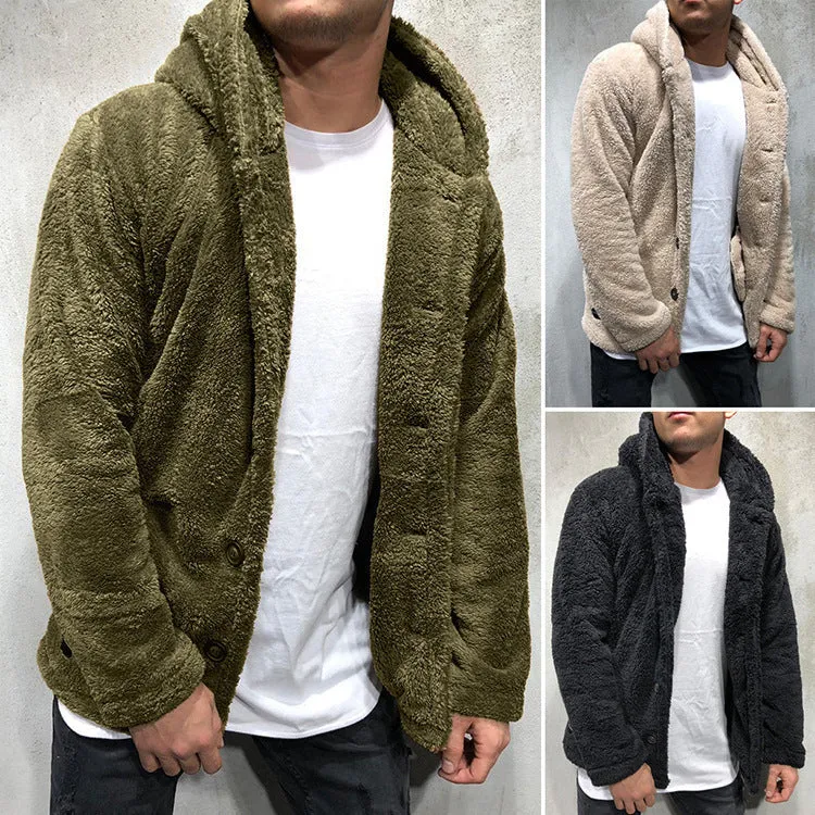 Men Warm Plush Fleece Cardigan Coat