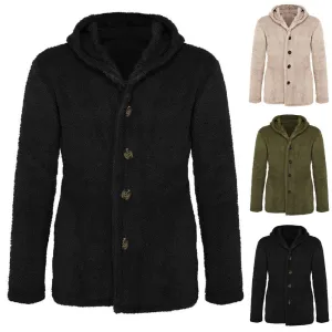 Men Warm Plush Fleece Cardigan Coat