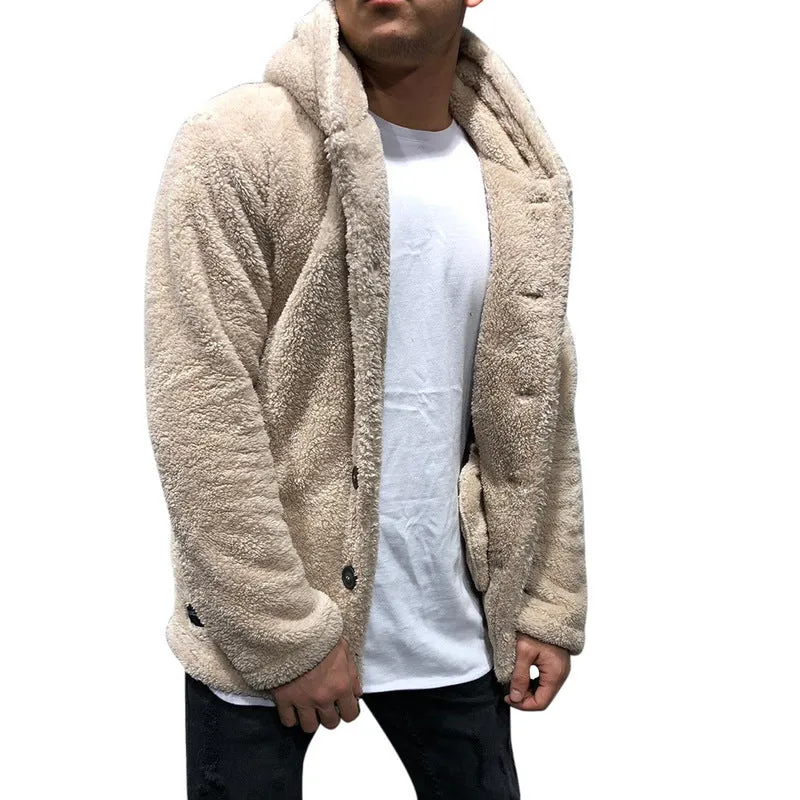 Men Warm Plush Fleece Cardigan Coat